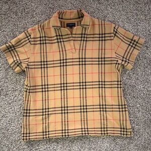 Burberry Tan and Black Checkered Polo